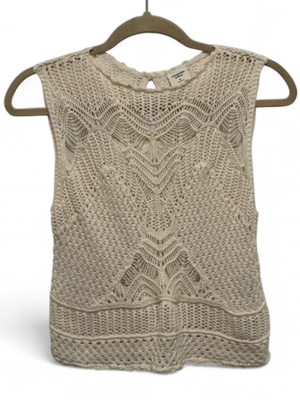Abercrombie & Fitch Open-Knit Sleeveless Sweater Tank Top - Cream